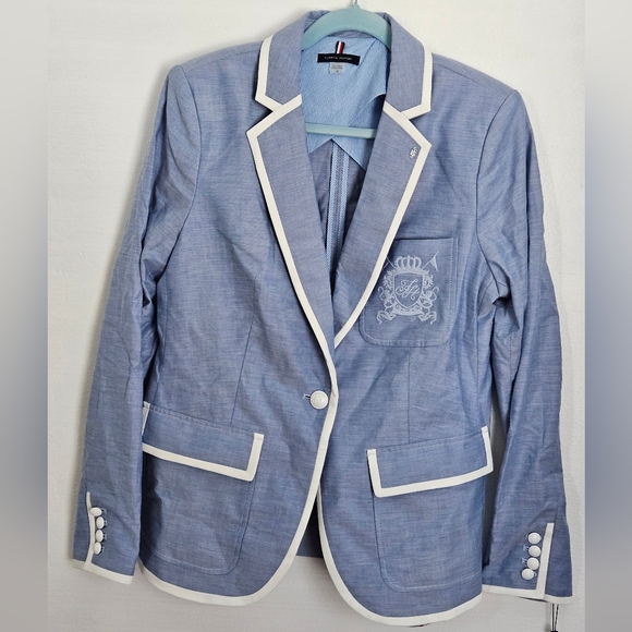 Tommy Hilfiger Jackets & Blazers - Tommy Hilfiger classic novelty blazer one button white and blue size 12 NWT